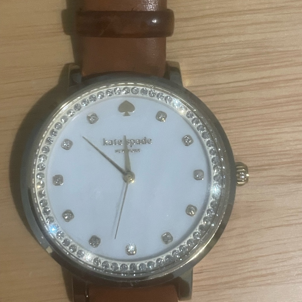 Kate Spade Gold and Brown Watch with Crystal Accents. Needs battery.